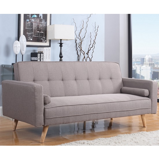 Photo of Chandler large fabric sofa bed in grey with wooden legs