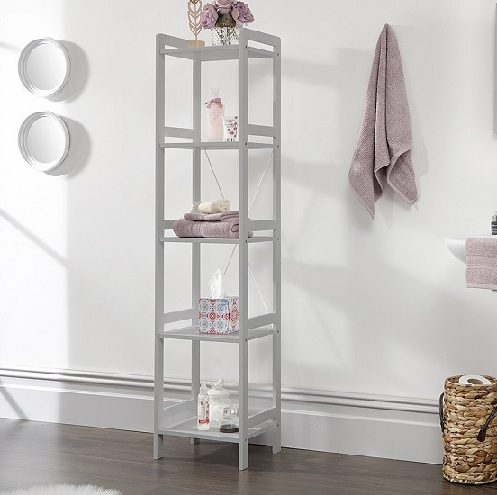 Calino Wooden 5 Tier Shelving Unit Narrow In Grey