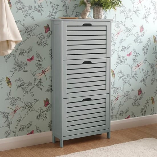 Read more about Breckles wooden 3 tier shoe storage cabinet in grey