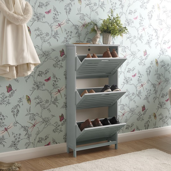 Breckles Wooden 3 Tier Shoe Storage In Grey Furniture in Fashion