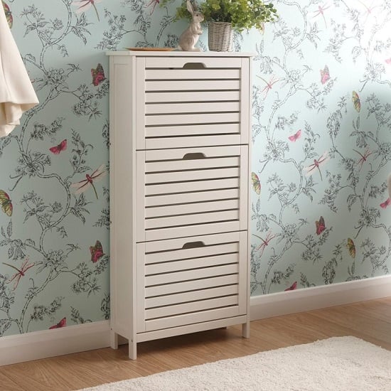 Product photograph of Breckles Wooden 3 Tier Shoe Storage Cabinet In White from Furniture in Fashion