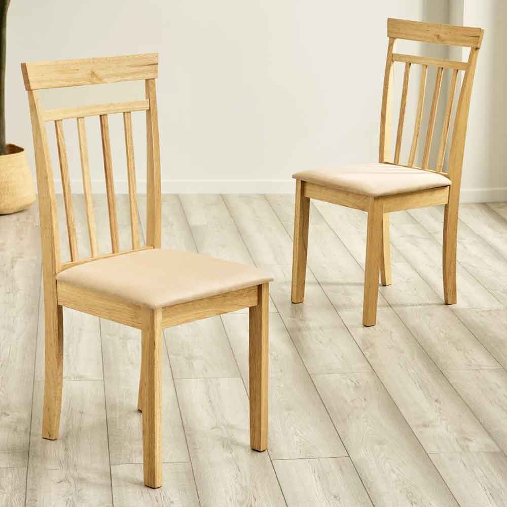 Calista Natural Oak Wooden Dining Chairs in Pair