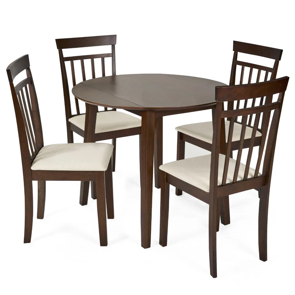 Calista Wooden Dropleaf Dining Table with 4 Chairs in Walnut