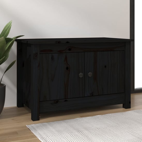 Product photograph of Calistoga Pinewood Shoe Storage Bench With 2 Doors In Black from Furniture in Fashion