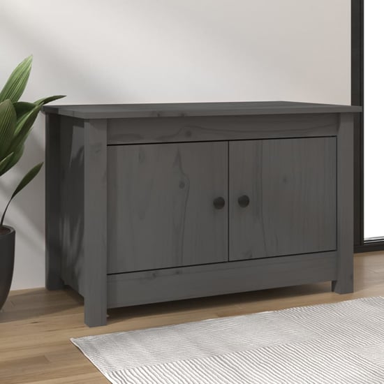 View Calistoga pinewood shoe storage bench with 2 doors in grey
