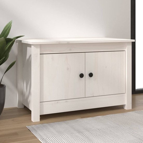 Read more about Calistoga pinewood shoe storage bench with 2 doors in white