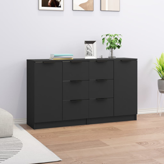 Product photograph of Calix Wooden Sideboard With 2 Doors 6 Drawers In Black from Furniture in Fashion