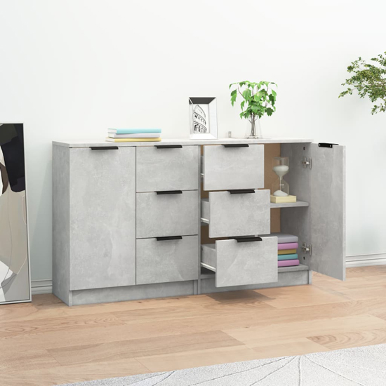 Calix Wooden Sideboard With 2 Doors 6 Drawers In Concrete Effect