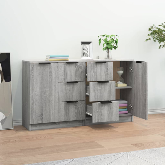 Calix Wooden Sideboard With 2 Doors 6 Drawers In Grey Sonoma Oak