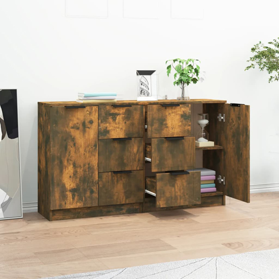 Calix Wooden Sideboard With 2 Doors 6 Drawers In Smoked Oak