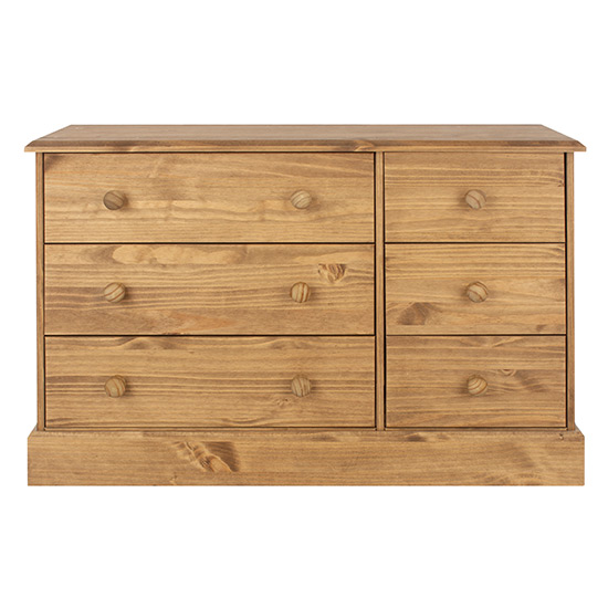 Calixto Wide Wooden Chest Of 6 Drawers In Waxed Pine_2