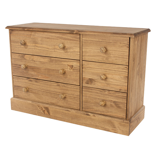 Calixto Wide Wooden Chest Of 6 Drawers In Waxed Pine_3