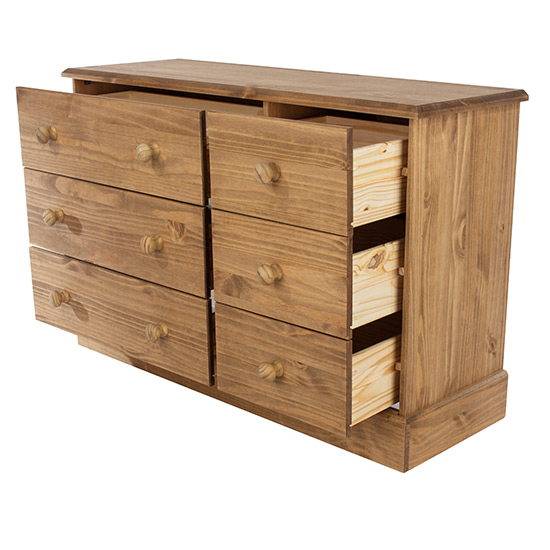 Calixto Wide Wooden Chest Of 6 Drawers In Waxed Pine_4