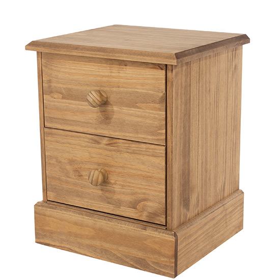 Calixto Wooden Bedside Cabinet With 2 Drawers In Waxed Pine_3