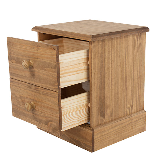 Calixto Wooden Bedside Cabinet With 2 Drawers In Waxed Pine_4