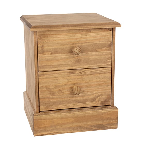 Calixto Wooden Bedside Cabinet With 2 Drawers In Waxed Pine_1