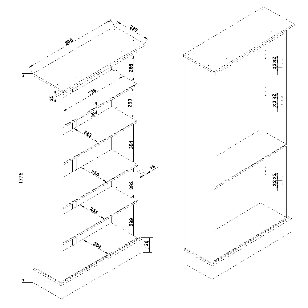 Calixto Wooden Bookcase With 5 Shelves In Oak
