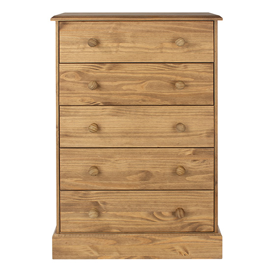 Calixto Wooden Chest Of 5 Drawers In Waxed Pine