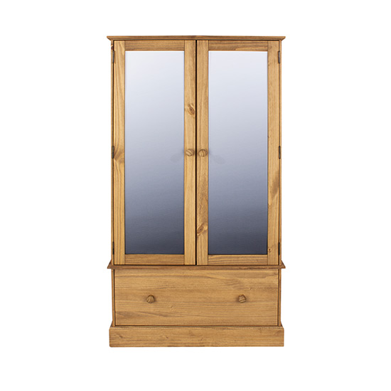 Calixto Wooden Wardrobe With 2 Doors 1 Drawer In Waxed Pine_2