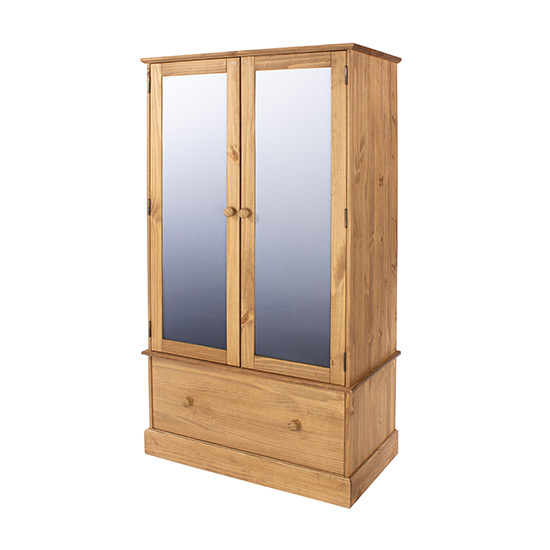 Calixto Wooden Wardrobe With 2 Doors 1 Drawer In Waxed Pine_3