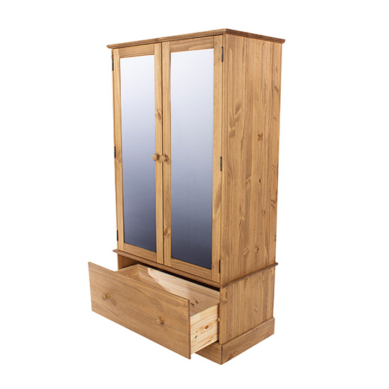 Calixto Wooden Wardrobe With 2 Doors 1 Drawer In Waxed Pine_4