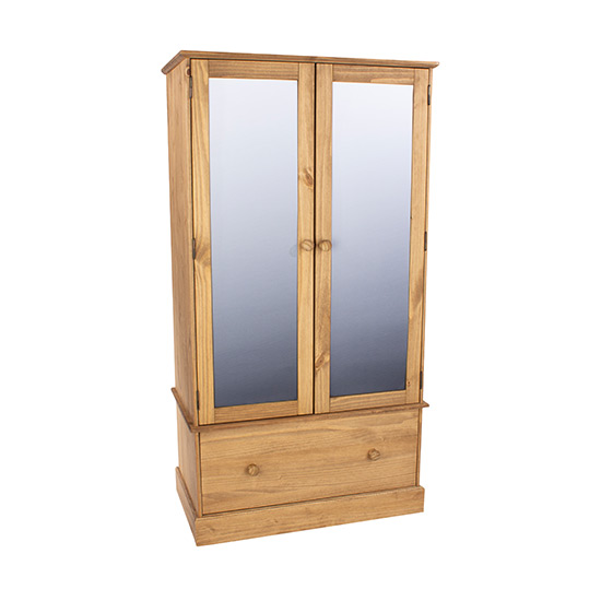 Calixto Wooden Wardrobe With 2 Doors 1 Drawer In Waxed Pine_1