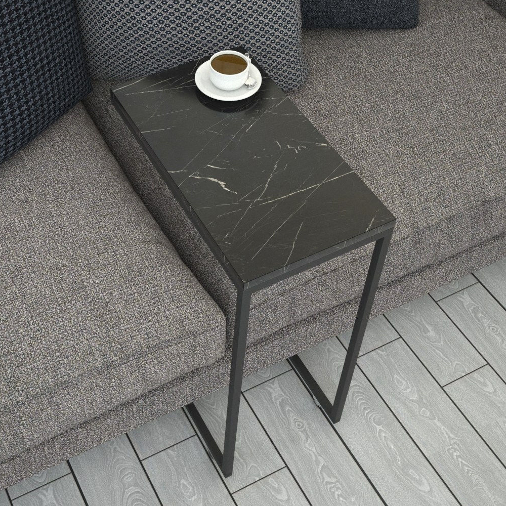 Callen Black Marble Effect Top Side Table with Metal Frame