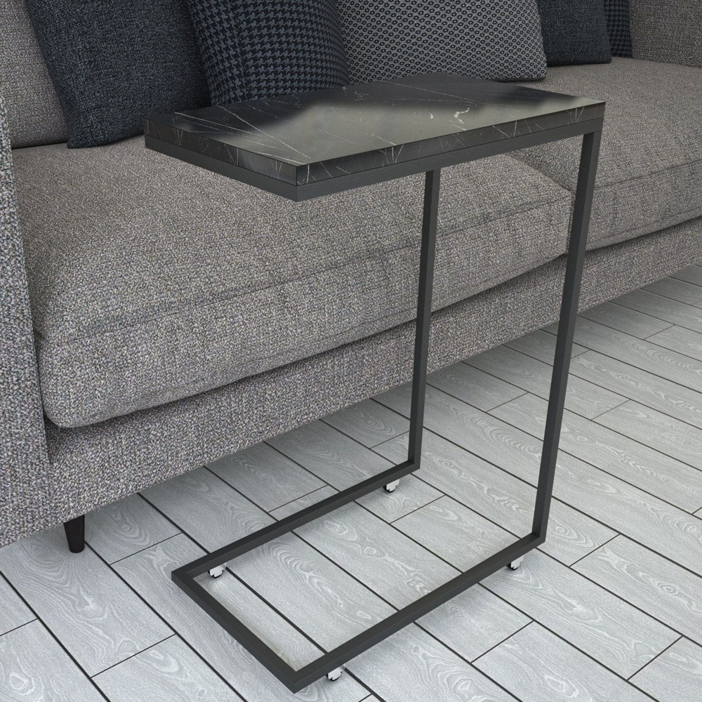 Callen Black Marble Effect Top Side Table with Metal Frame