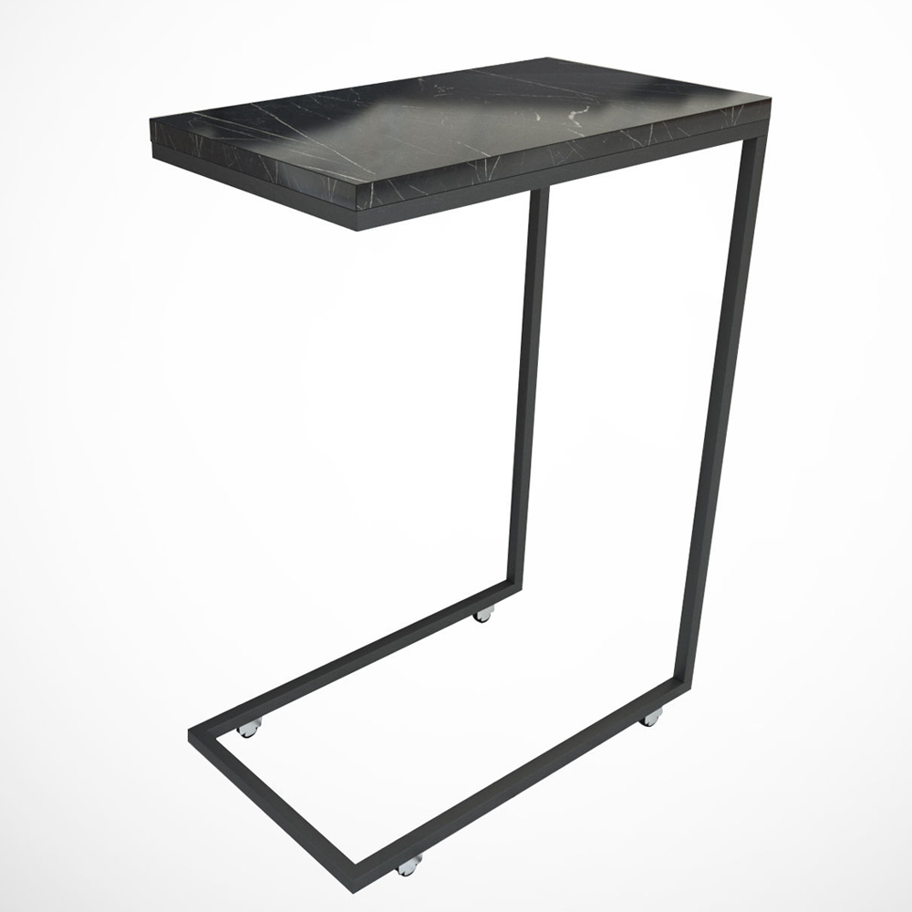 Callen Black Marble Effect Top Side Table with Metal Frame