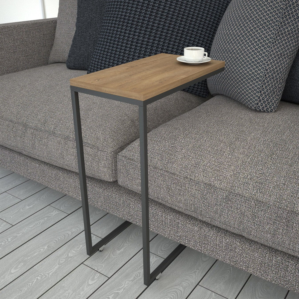 Callen Oak Wooden Top Side Table with Metal Frame