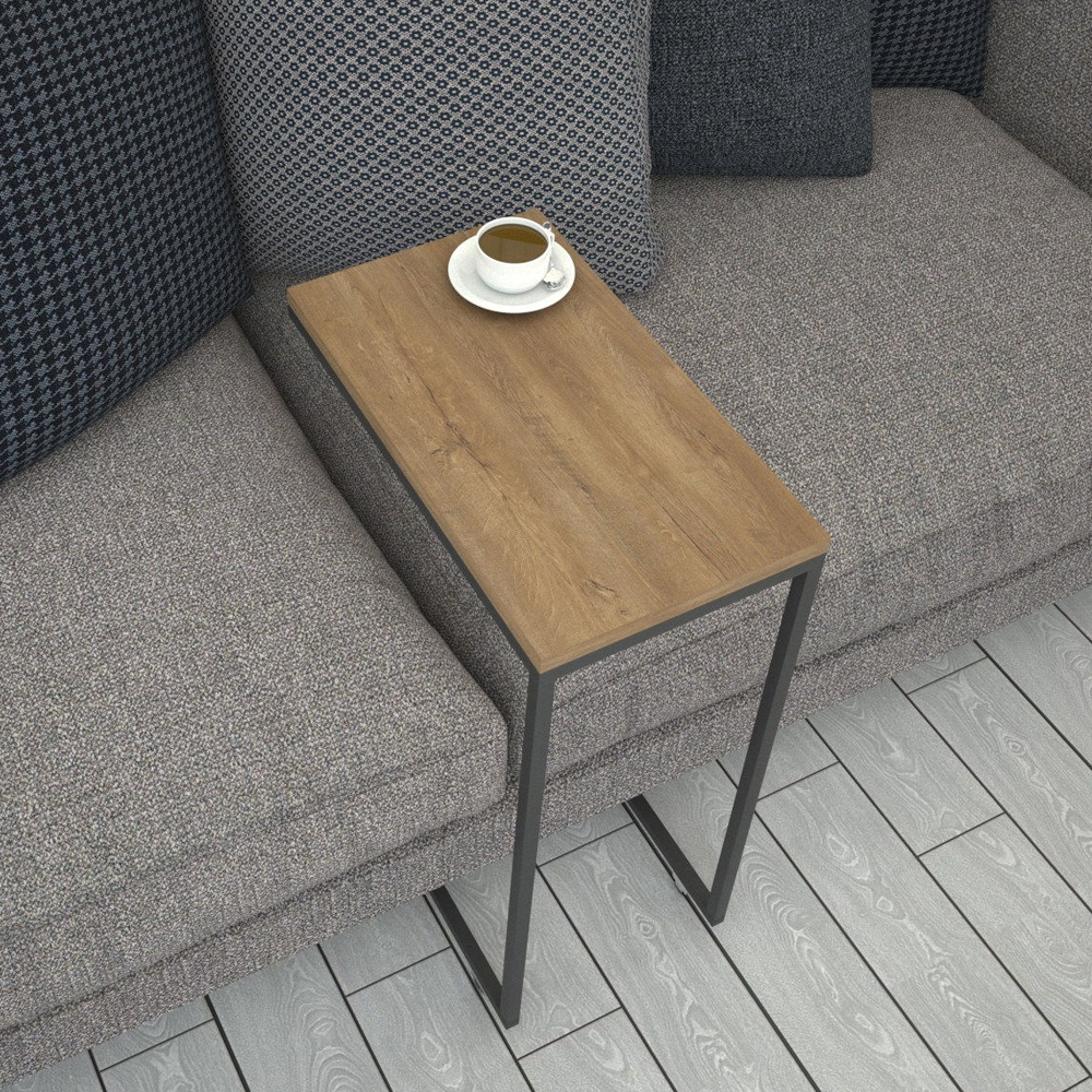 Callen Oak Wooden Top Side Table with Metal Frame