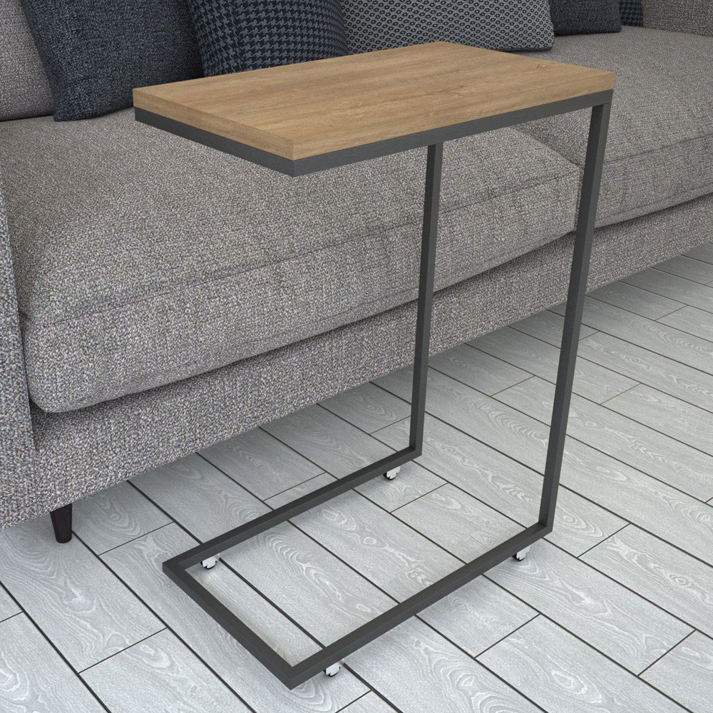 Callen Oak Wooden Top Side Table with Metal Frame