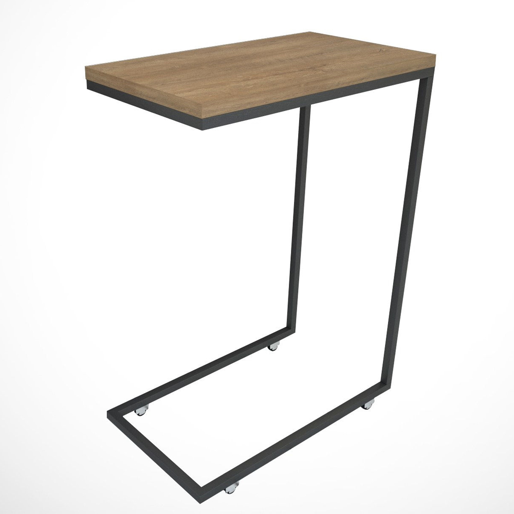 Callen Oak Wooden Top Side Table with Metal Frame