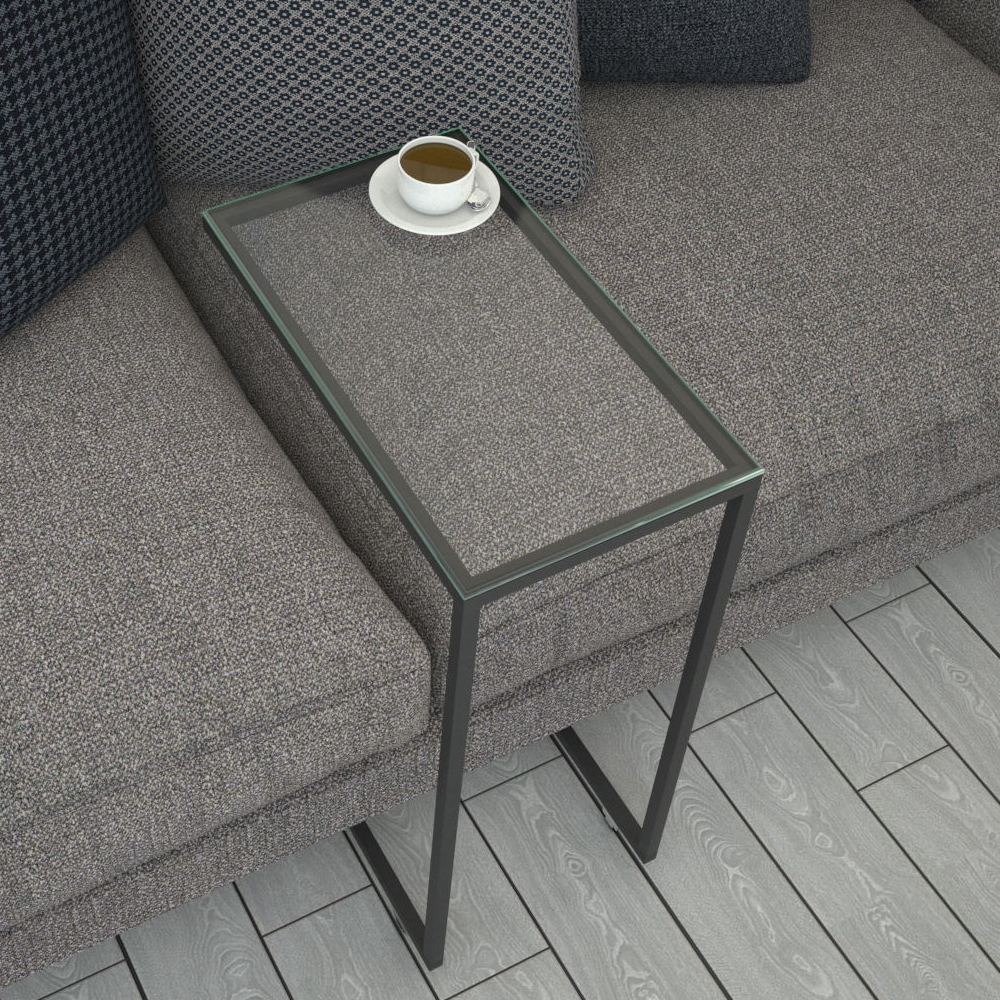 Callen Tempered Glass Top Side Table with Anthracite Metal Frame