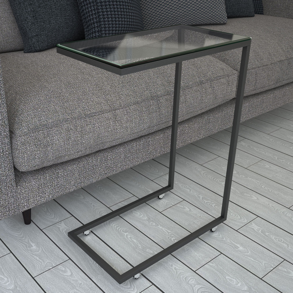 Callen Tempered Glass Top Side Table with Anthracite Metal Frame