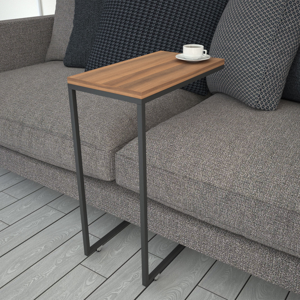 Callen Walnut Wooden Top Side Table with Metal Frame