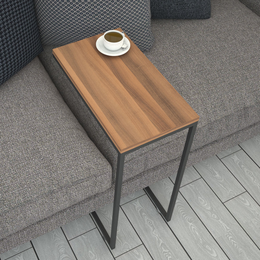 Callen Walnut Wooden Top Side Table with Metal Frame
