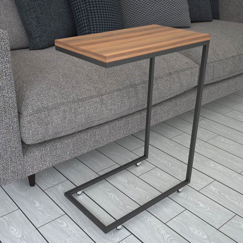 Callen Walnut Wooden Top Side Table with Metal Frame