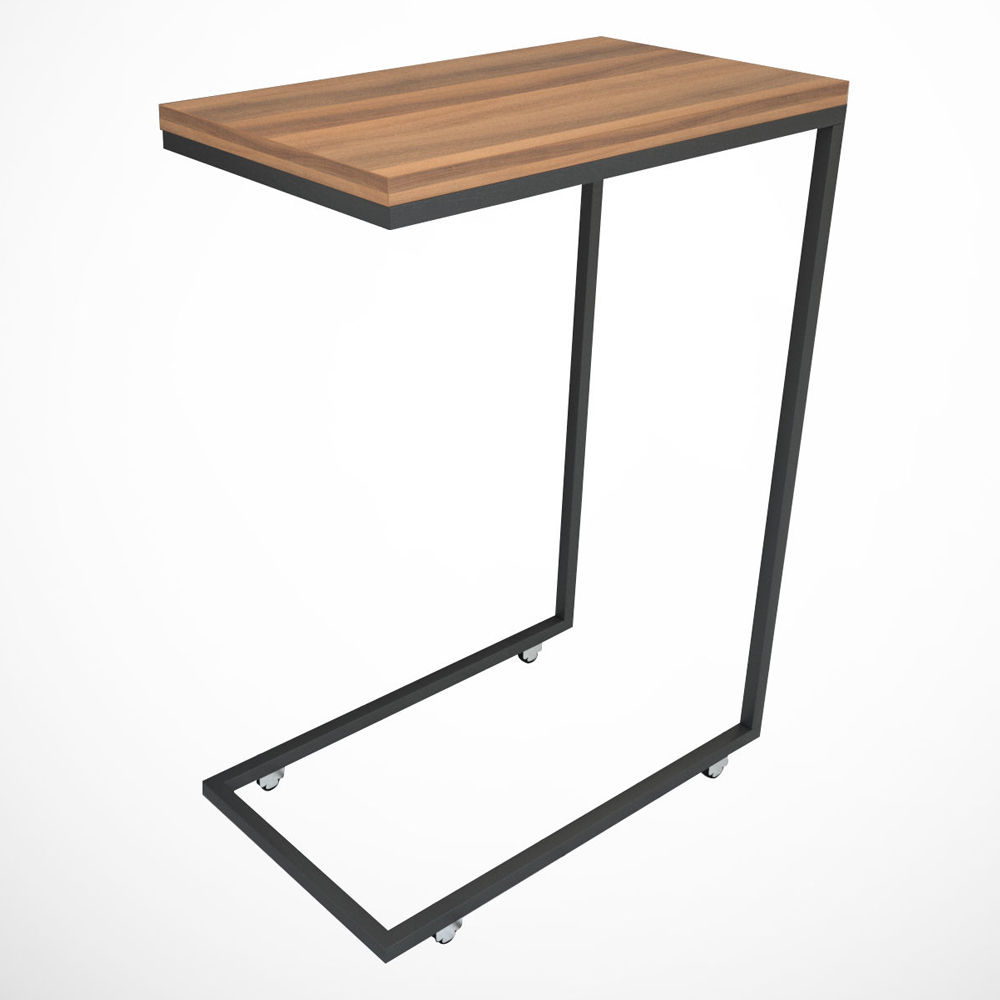 Callen Walnut Wooden Top Side Table with Metal Frame