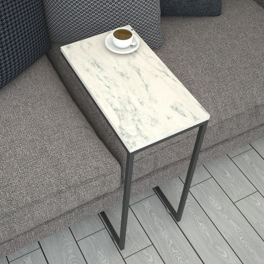 Callen White Marble Effect Top Side Table with Metal Frame