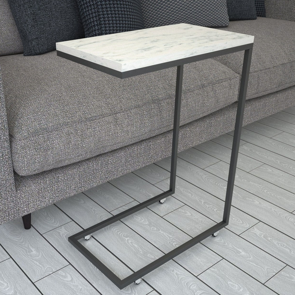 Callen White Marble Effect Top Side Table with Metal Frame