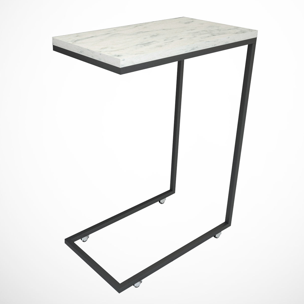 Callen White Marble Effect Top Side Table with Metal Frame