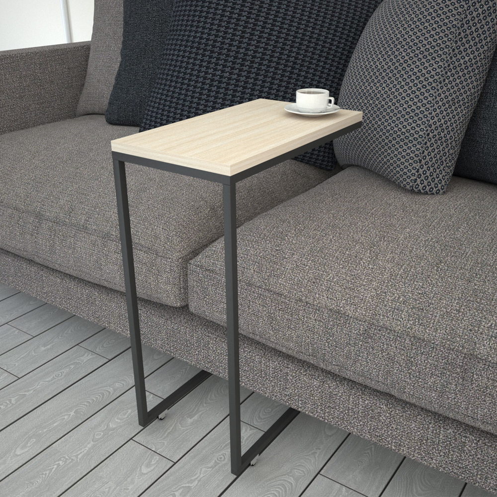 Callen White Oak Wooden Top Side Table with Metal Frame