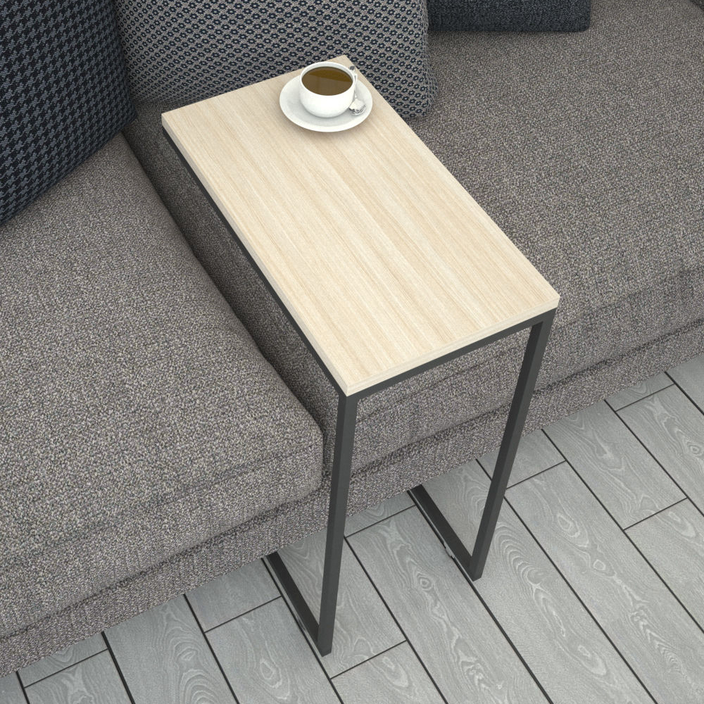 Callen White Oak Wooden Top Side Table with Metal Frame
