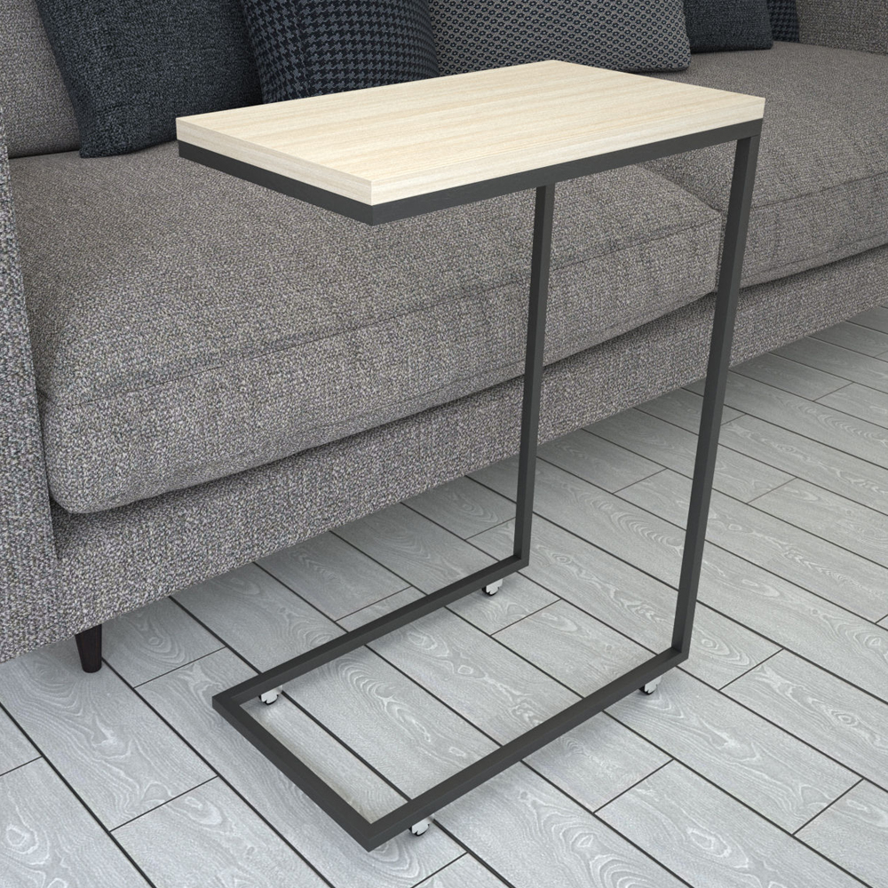 Callen White Oak Wooden Top Side Table with Metal Frame