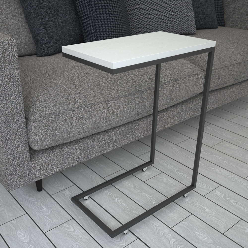 Callen White Wooden Top Side Table with Metal Frame
