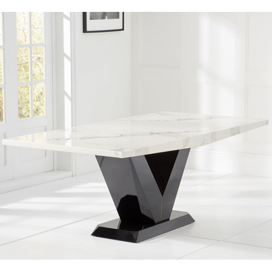 Caller High Gloss Marble Dining Table In White And Black_2