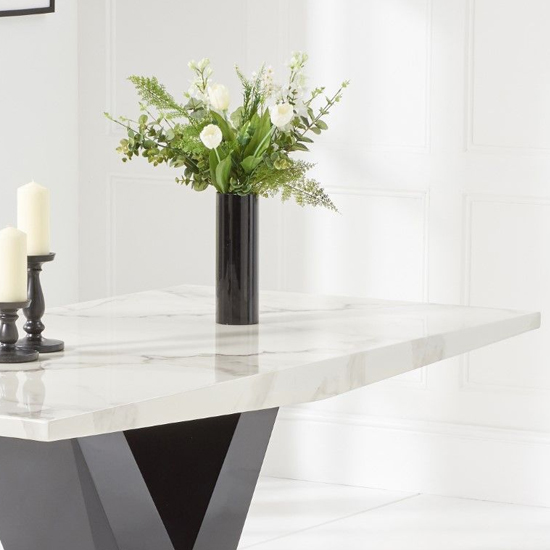 Caller High Gloss Marble Dining Table In White And Black_3