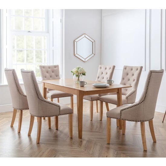 Callia Extending Dining Table With 6 Landen Oatmeal Chairs_1