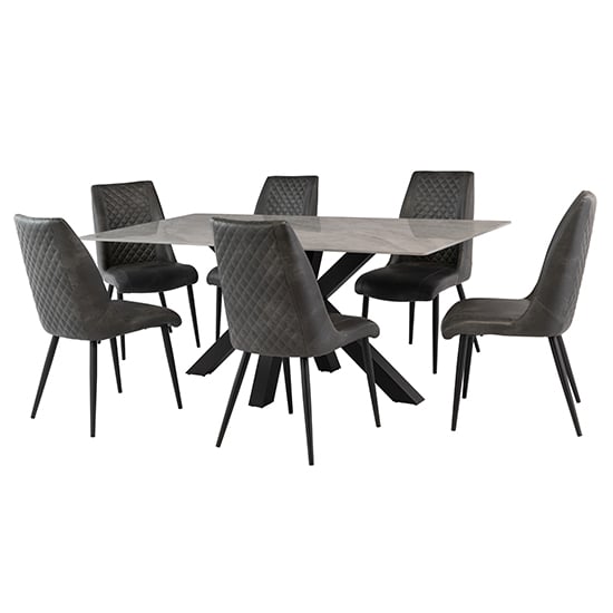 Photo of Callie 180cm grey marble dining table 6 adora grey chairs